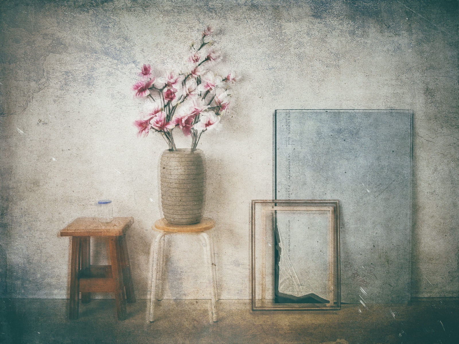 Studio Wall With Jar And Magnolia - ICM photograph by Martin Nienberg