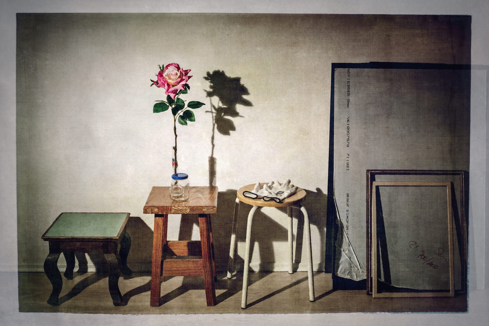 Studio Still Life With Rose And Gloves - Painterly Photograph by Martin Nienberg